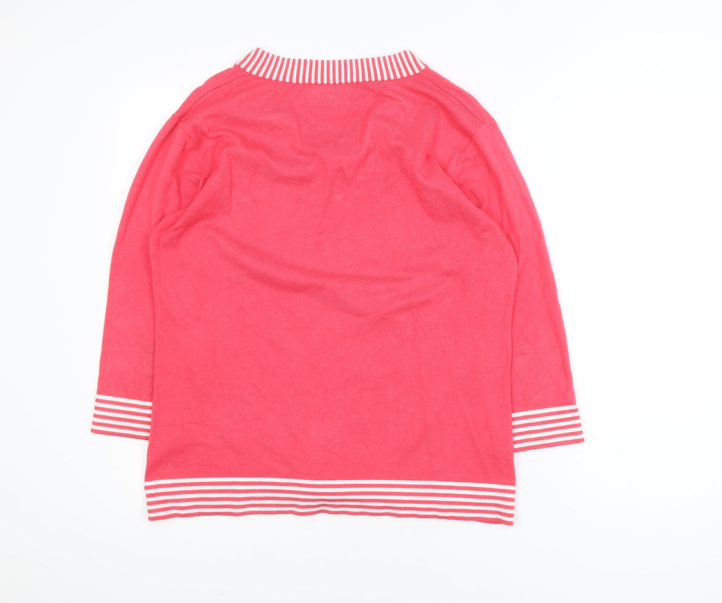 Vogue Womens Pink 3/4 Sleeve V-Neck Pullover Jumper L