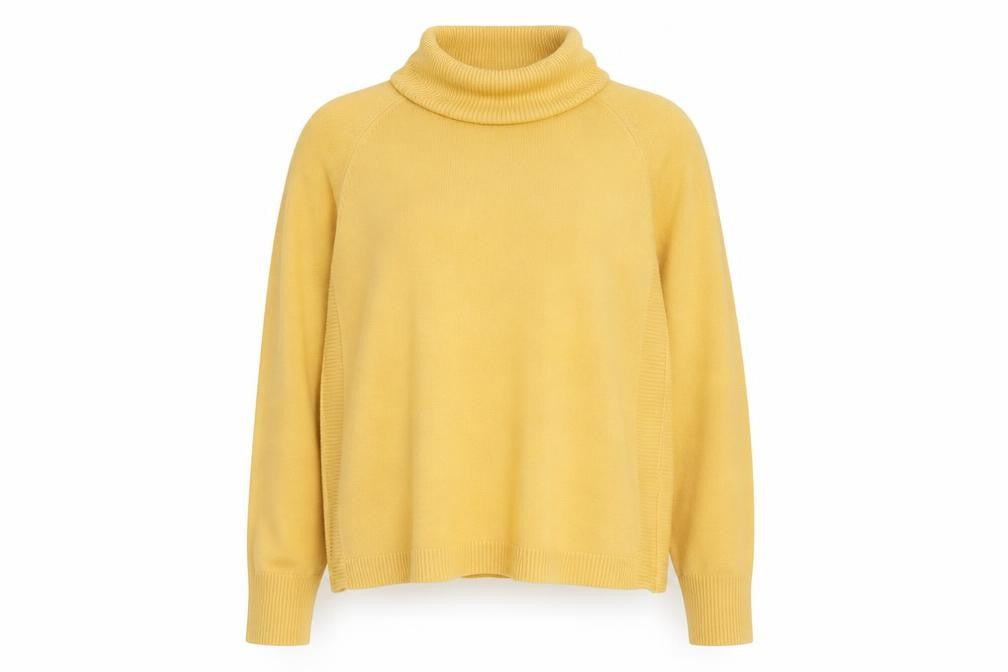 Front view of Dunnes Women’s Yellow Roll Neck Acrylic Jumper, size M