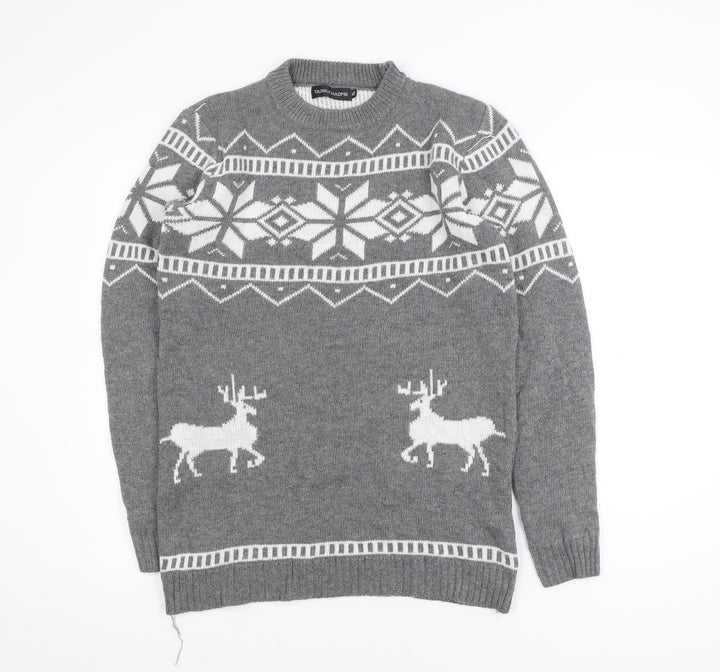 TAONIUCHAOPIN Men's Grey XL Fair Isle Christmas Pullover Jumper