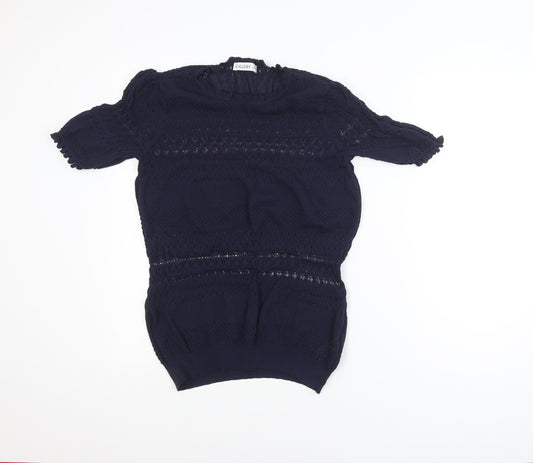 Gallery Women's Blue Short Sleeve Knit Blouse Size L