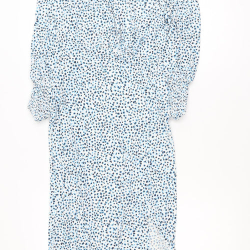 Oasis Women’s Blue Animal Print Midi Wrap Dress XS