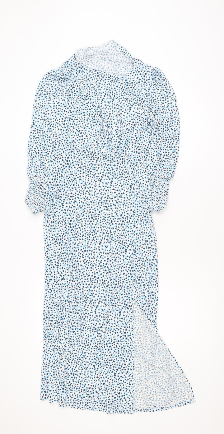 Oasis Women’s Blue Animal Print Midi Wrap Dress XS