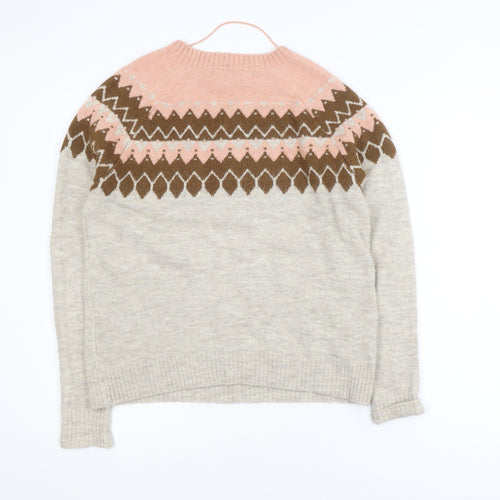 Vero Moda Women's Beige Fair Isle Wool Blend Knit Jumper Size S