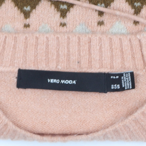 Vero Moda Women's Beige Fair Isle Wool Blend Knit Jumper Size S