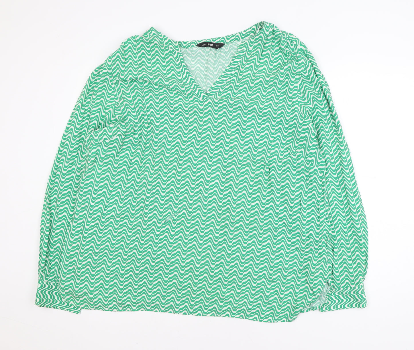 F&F Women’s Green Geometric Viscose Tunic Blouse UK 22