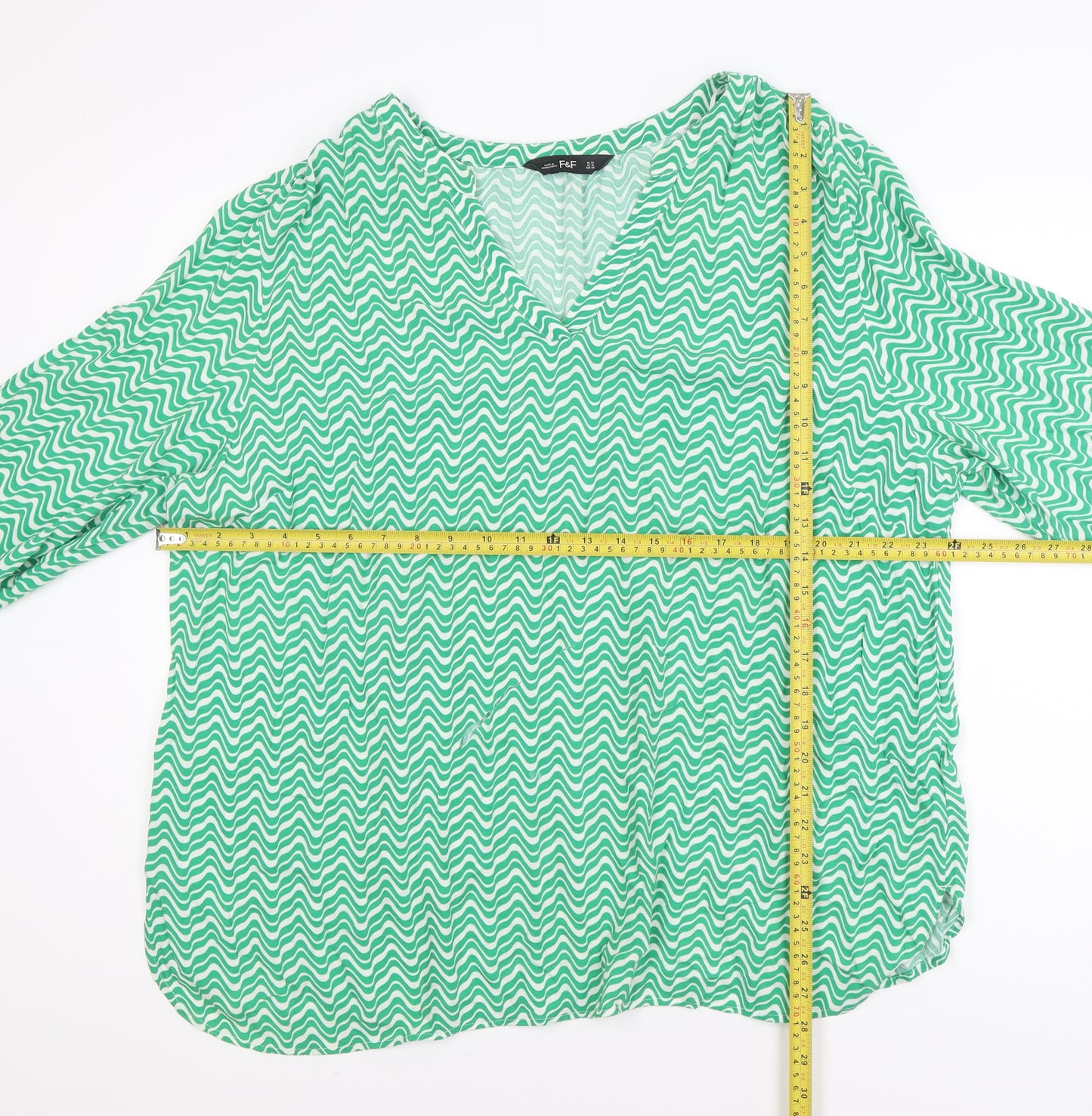 F&F Women’s Green Geometric Viscose Tunic Blouse UK 22