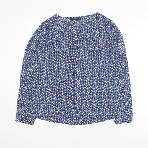 Dunnes Women Blue Geometric Long Sleeve V-Neck Blouse Size 12