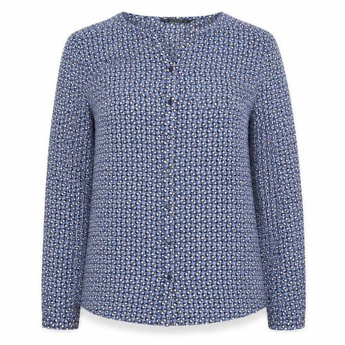 Dunnes Women Blue Geometric Long Sleeve V-Neck Blouse Size 12