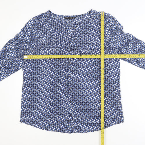 Dunnes Women Blue Geometric Long Sleeve V-Neck Blouse Size 12