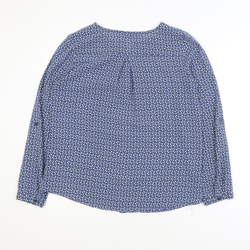 Dunnes Women Blue Geometric Long Sleeve V-Neck Blouse Size 12