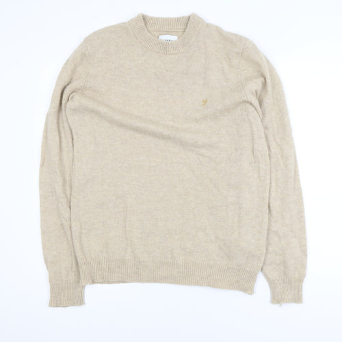 Farah Women Beige Lambswool Crew Neck Pullover Jumper L