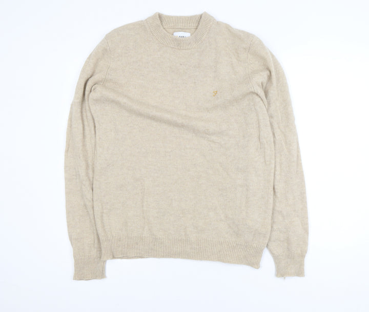 Farah Women Beige Lambswool Crew Neck Pullover Jumper L