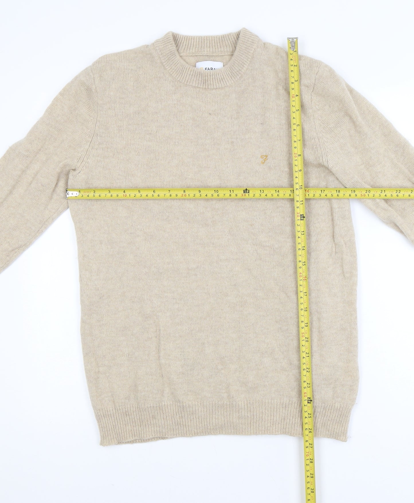 Farah Women Beige Lambswool Crew Neck Pullover Jumper L
