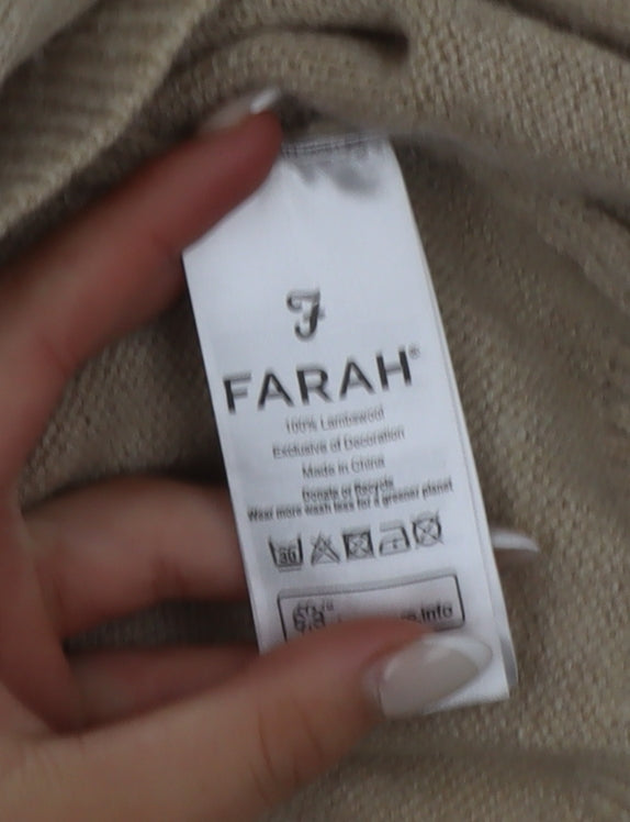 Farah Women Beige Lambswool Crew Neck Pullover Jumper L