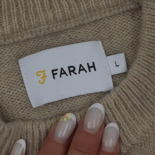 Farah Women Beige Lambswool Crew Neck Pullover Jumper L