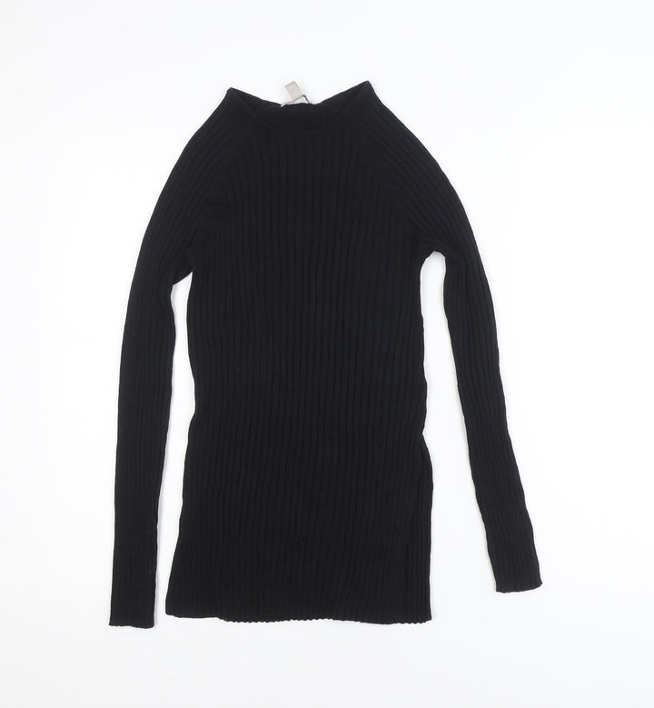 H&M Women's Black Slim Fit Ribbed Long Sleeve Knit Top Size M