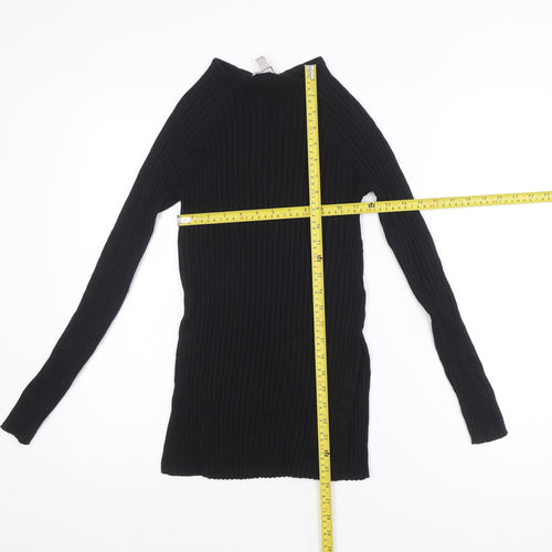 H&M Women's Black Slim Fit Ribbed Long Sleeve Knit Top Size M