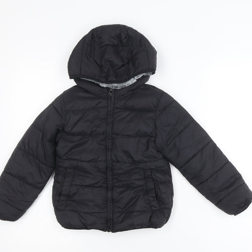 St. Bernard Boys Black Puffer Jacket 5-6 Years Hooded Faux Fur Lined Winter Coat