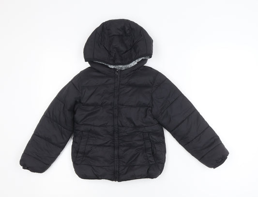 St. Bernard Boys Black Puffer Jacket 5-6 Years Hooded Faux Fur Lined Winter Coat