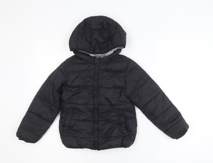 St. Bernard Boys Black Puffer Jacket 5-6 Years Hooded Faux Fur Lined Winter Coat
