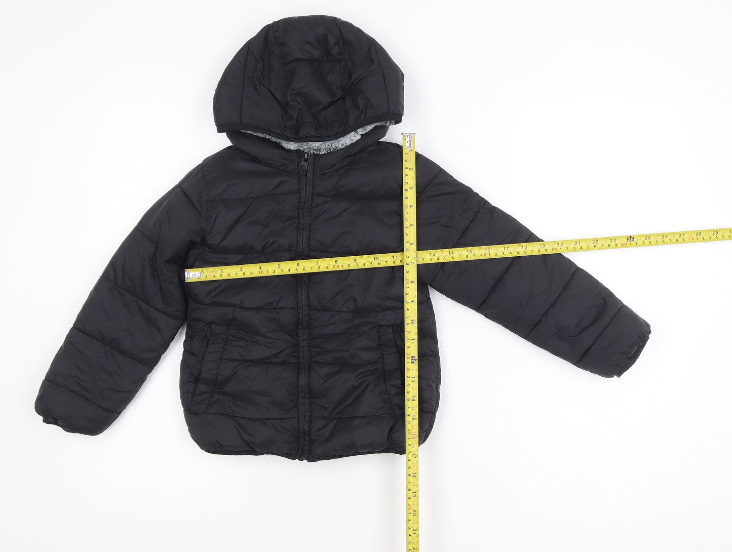 St. Bernard Boys Black Puffer Jacket 5-6 Years Hooded Faux Fur Lined Winter Coat