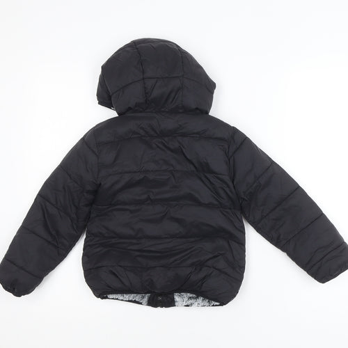 St. Bernard Boys Black Puffer Jacket 5-6 Years Hooded Faux Fur Lined Winter Coat