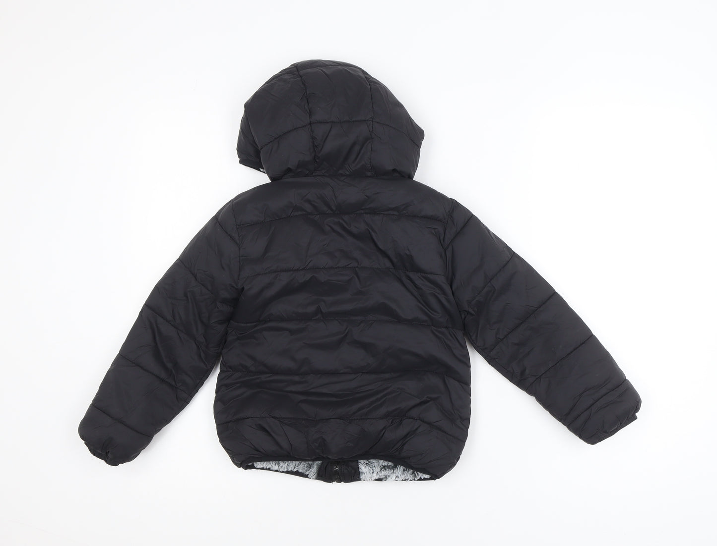 St. Bernard Boys Black Puffer Jacket 5-6 Years Hooded Faux Fur Lined Winter Coat