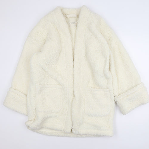 Marks and Spencer Women Ivory Fleece Coatigan L Relaxed Fit Open Front