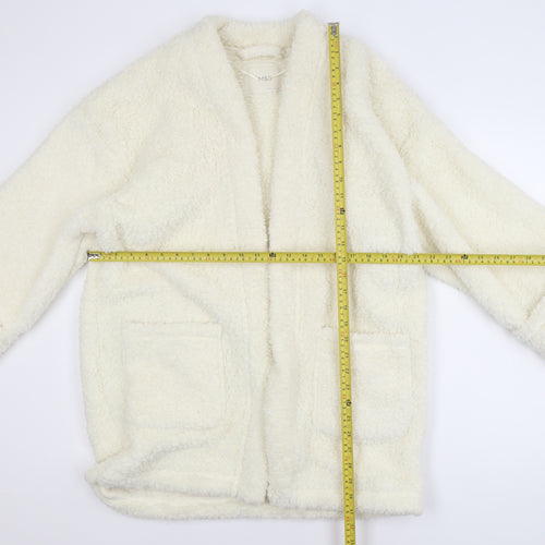 Marks and Spencer Women Ivory Fleece Coatigan L Relaxed Fit Open Front
