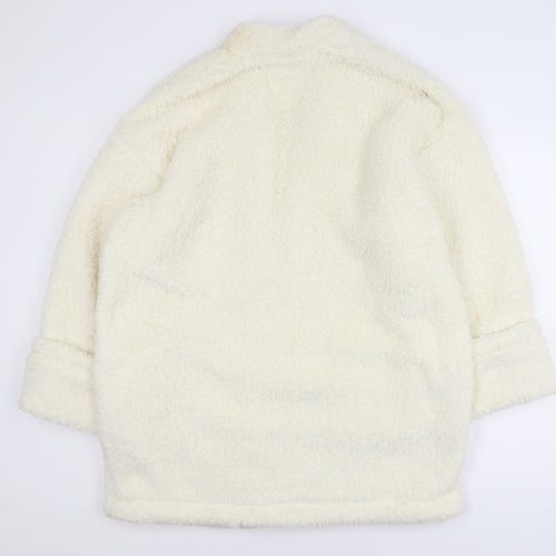Marks and Spencer Women Ivory Fleece Coatigan L Relaxed Fit Open Front