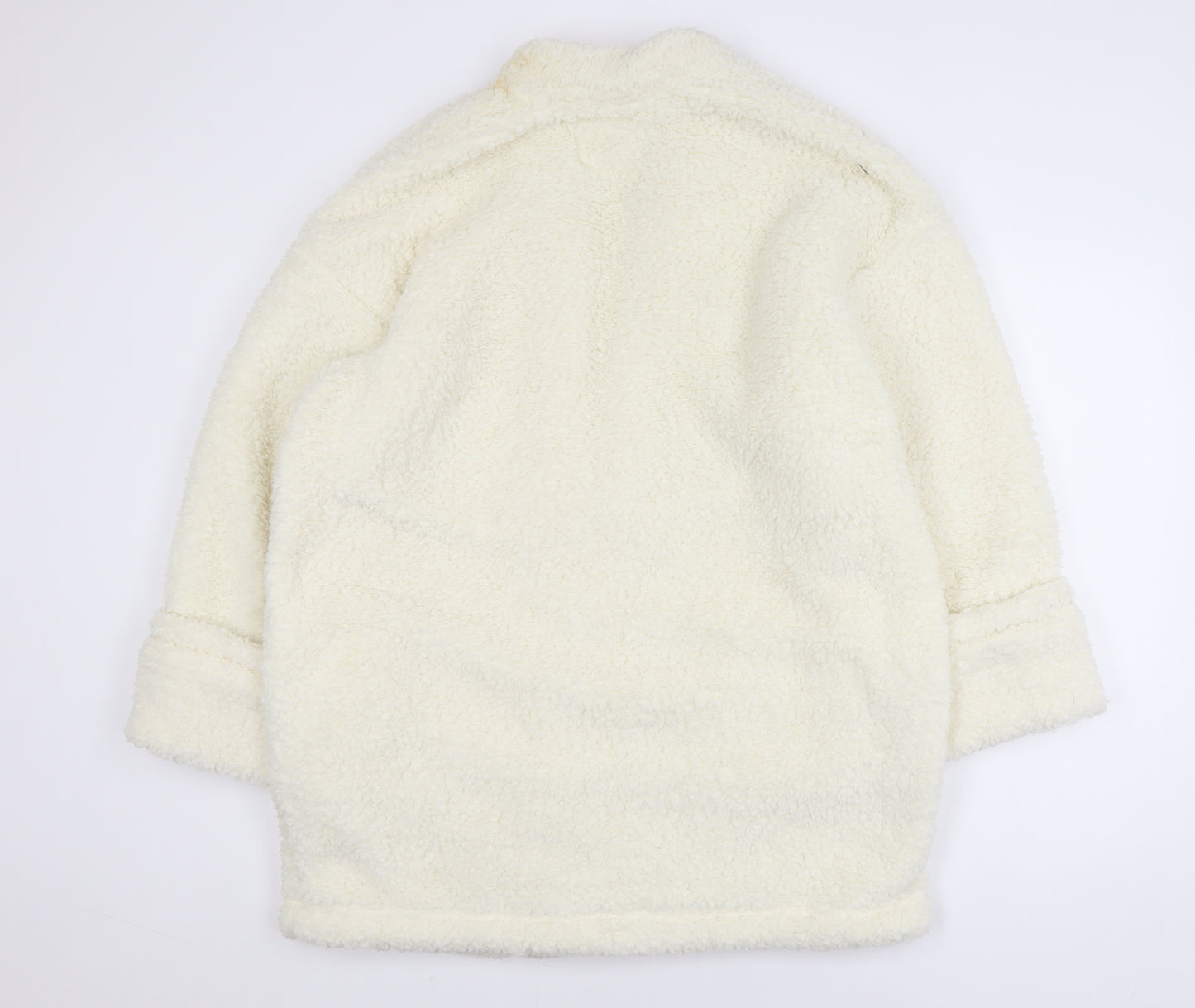 Marks and Spencer Women Ivory Fleece Coatigan L Relaxed Fit Open Front
