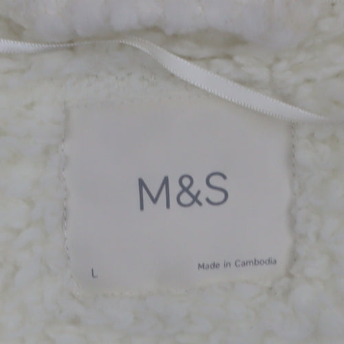 Marks and Spencer Women Ivory Fleece Coatigan L Relaxed Fit Open Front