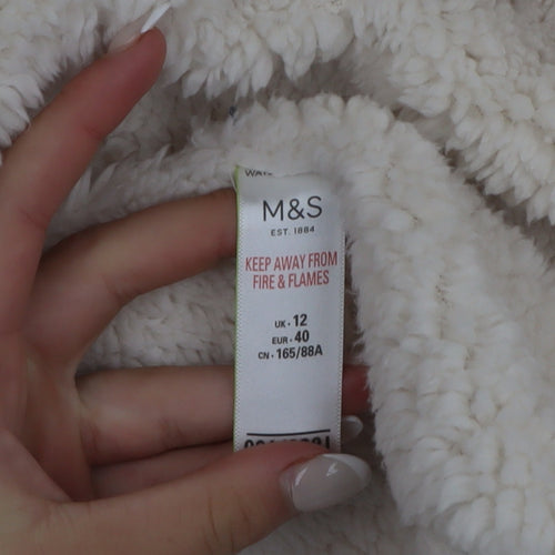 Marks and Spencer Womens Ivory Size 12 Lined Fleece Coatigan