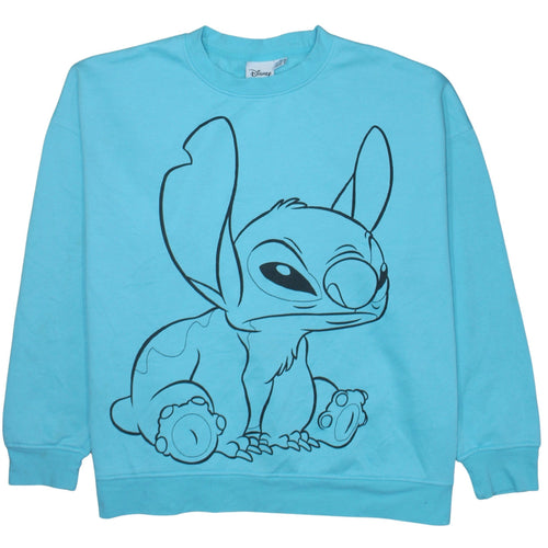 Disney Women Blue Stitch Crew Neck Pullover Sweatshirt XL