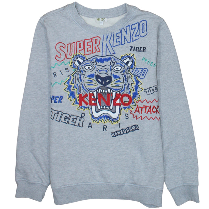 Kenzo Kids Grey Embroidered Tiger Sweatshirt Boys 14 Years Regular Fit