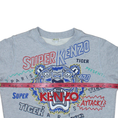 Kenzo Kids Grey Embroidered Tiger Sweatshirt Boys 14 Years Regular Fit
