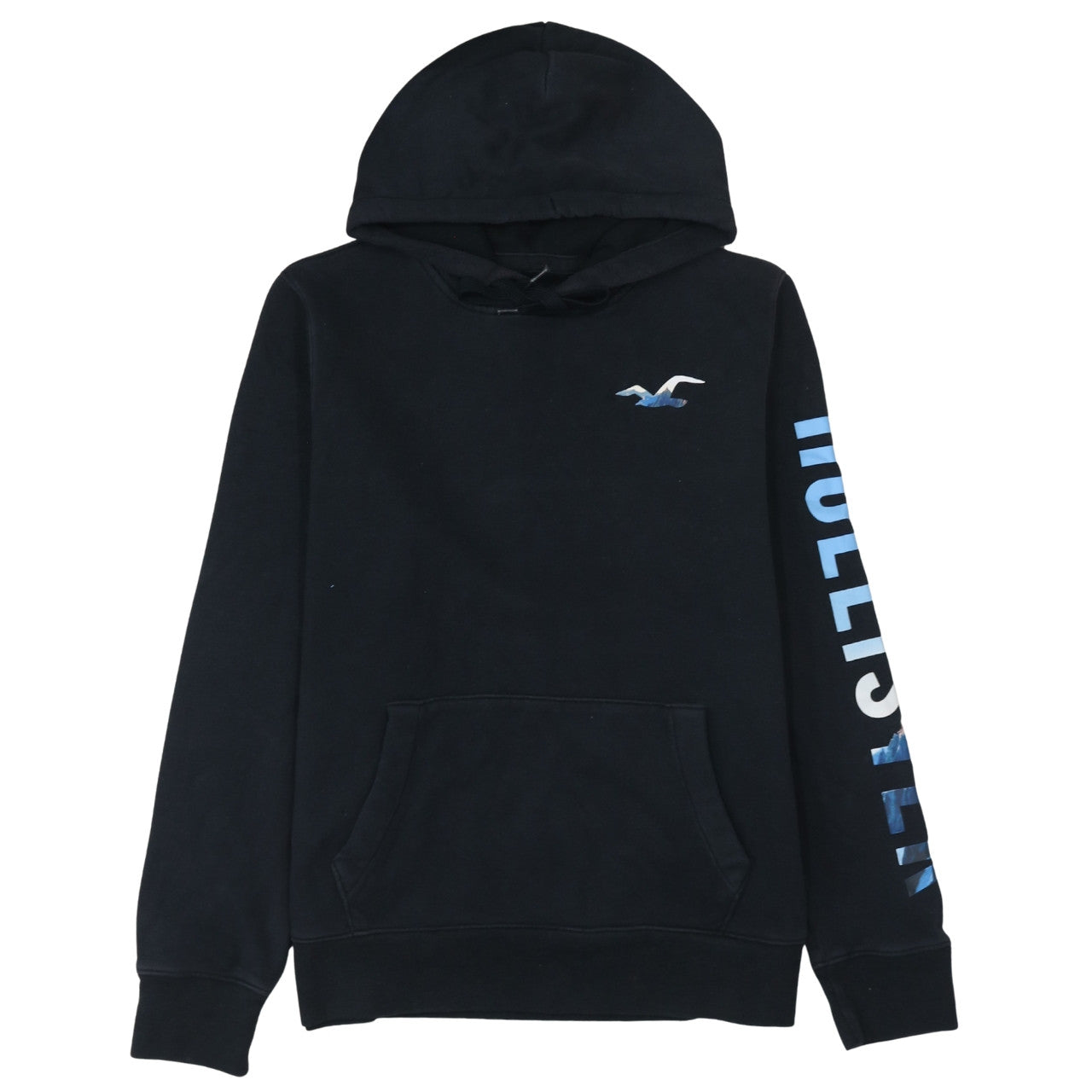 Hollister Men's Black L Pullover Hoodie with Logo and Kangaroo Pocket