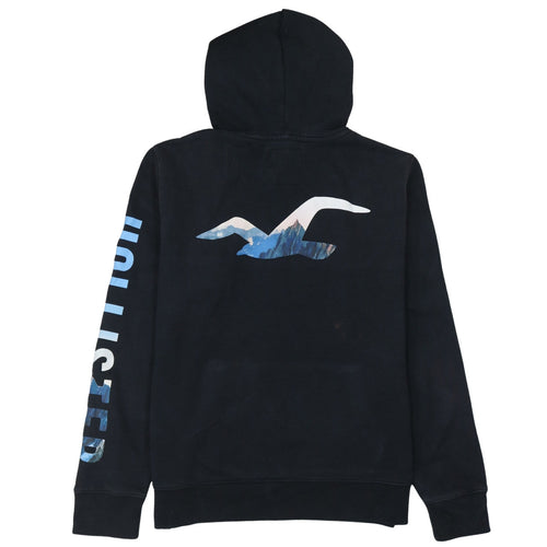 Hollister Men's Black L Pullover Hoodie with Logo and Kangaroo Pocket