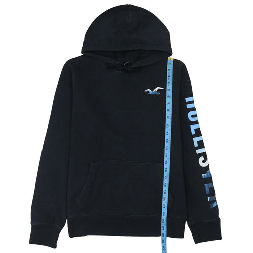 Hollister Men's Black L Pullover Hoodie with Logo and Kangaroo Pocket