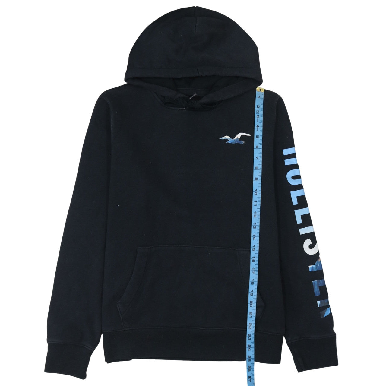 Hollister Men's Black L Pullover Hoodie with Logo and Kangaroo Pocket