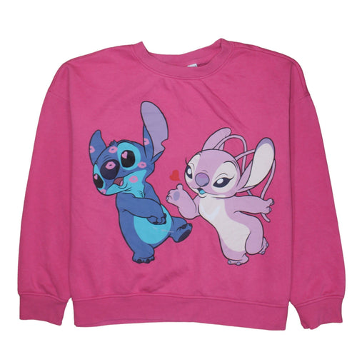 Disney Women Pink Stitch & Angel Sweatshirt L 14/16 Pullover Crew Neck