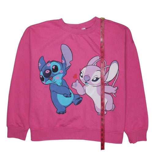 Disney Women Pink Stitch & Angel Sweatshirt L 14/16 Pullover Crew Neck