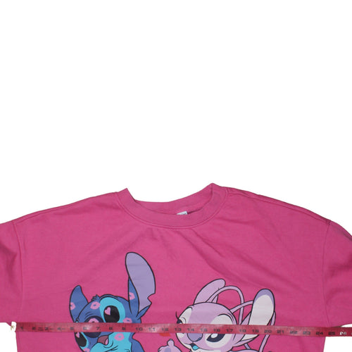 Disney Women Pink Stitch & Angel Sweatshirt L 14/16 Pullover Crew Neck