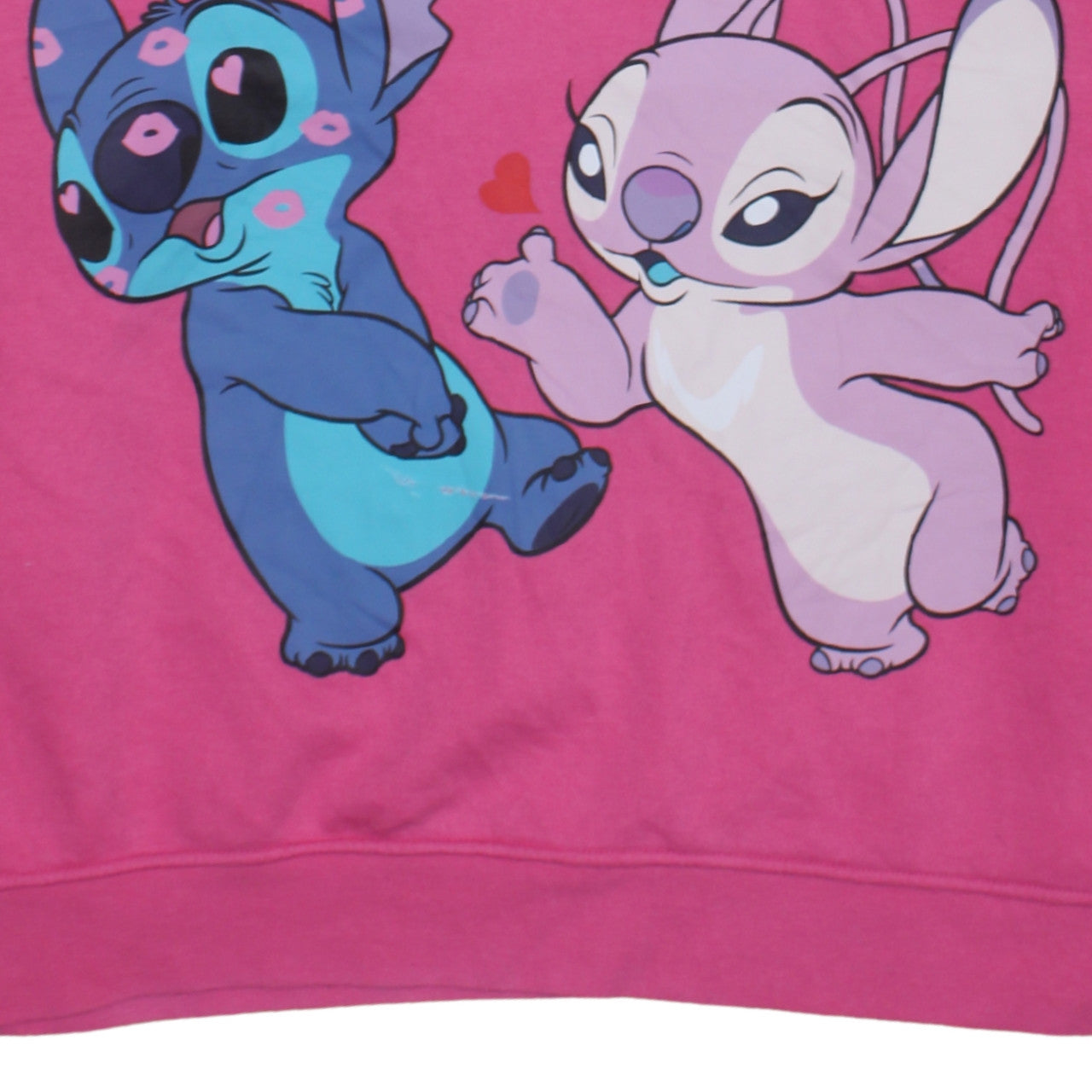 Disney Women Pink Stitch & Angel Sweatshirt L 14/16 Pullover Crew Neck