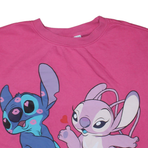 Disney Women Pink Stitch & Angel Sweatshirt L 14/16 Pullover Crew Neck