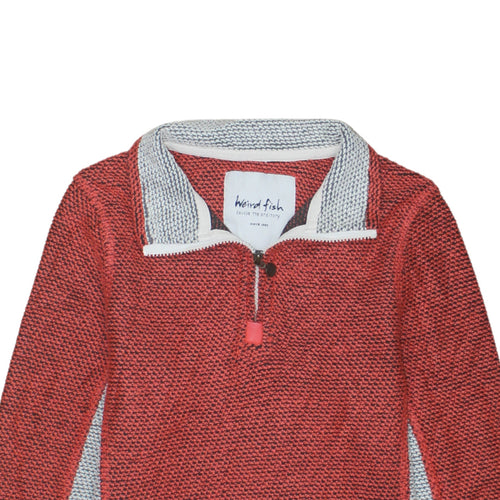 Weird Fish Womens Red Grey 1/4 Zip Pullover Sweatshirt Size 10