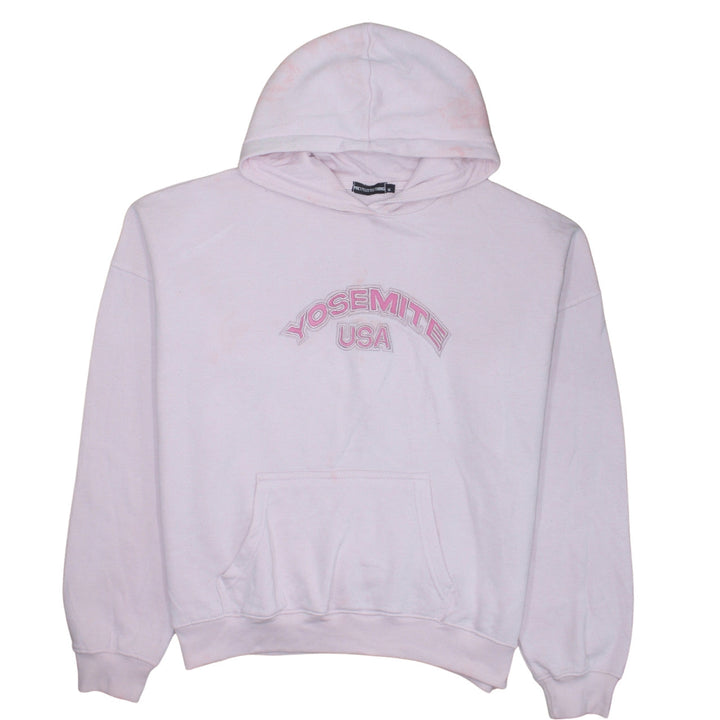 PrettyLittleThing Women Pink Yosemite USA Hooded Pullover Sweatshirt M