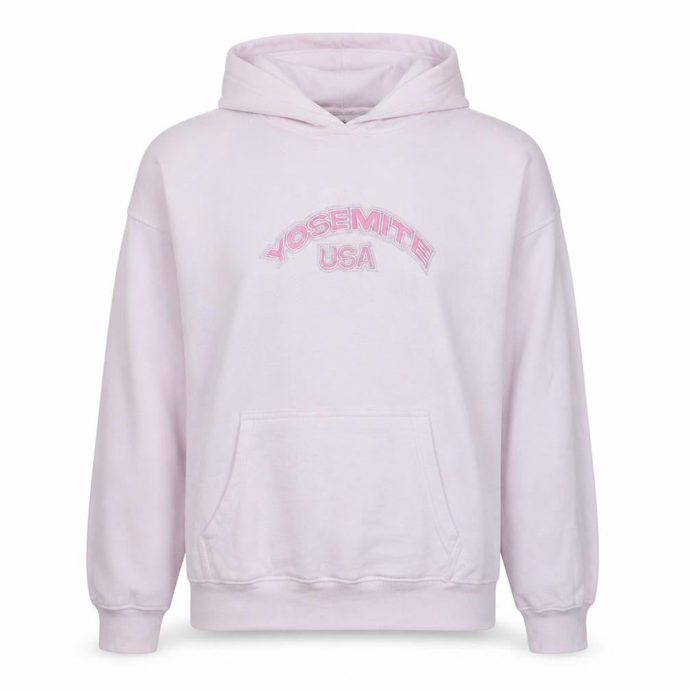 Front view of PRETTYLITTLETHING Women Pink Yosemite USA Hooded Pullover Sweatshirt M