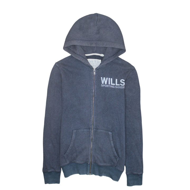 Jack Wills Men's Blue Full Zip Hoodie Size M Graphic Print