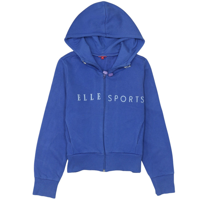 ELLE Sports Women Blue Full Zip Hoodie Medium Cotton Blend